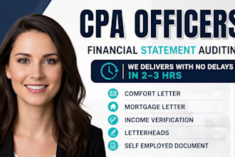 prepare CPA comfort letter, mortgage letter, income verification
