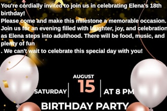 desing a beautiful birthday invitation or greeting card in canva