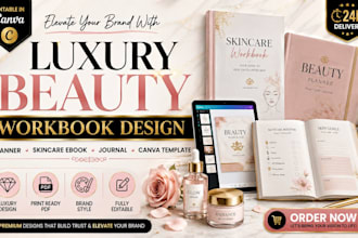 design luxury beauty planner skincare workbook journal ebook canva brand guide