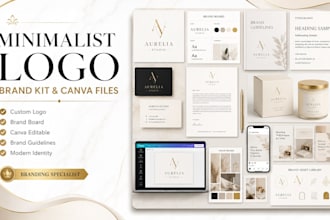 create a minimalist logo, aesthetic brand kit and canva branding files