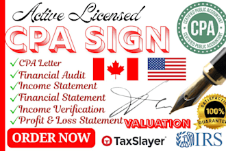 us CPA audit financial, sign CPA letter, funds proof, financial statement pnl