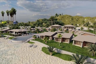 design 3d realistic glamping resort, beach landscape,rv park,2d 3d master plan