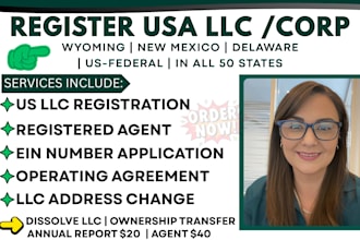 register your llc corp business in new mexico wyoming delaware USA llc agent