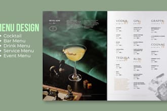 design premium cocktail menu service and drink menu for bar restaurant and salon