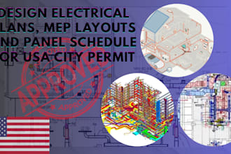 design electrical plans, mep layouts and panel schedule for USA city permit