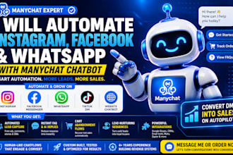 automate instagram, facebook, and whatsapp with manychat chatbot, dm automation