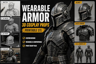 design wearable armor, 3d cosplay props cosplay costume, armor set and printable