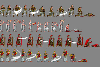 design pixel art character, pixel art sprite sheet and animation, asset for you