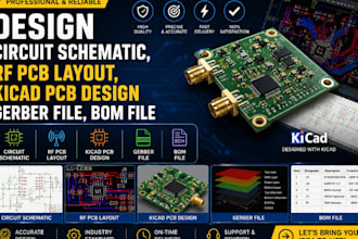 design circuit schematic, rf pcb layout, kicad pcb design gerber file, bom file