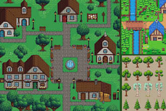 design 2d top down pixel tileset, rpg game map, tilemap game pixel asset tileset