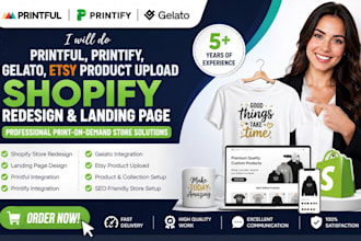 do printful printify landing page etsy product upload shopify redesign gelato