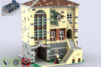design custom digital 3d lego model, lego set moc, house with pdf instructions