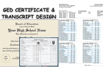 design high school, diploma certificate, college or university transcript, ged