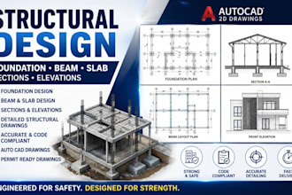 do structural design foundation beam slab design sections, elevations in autocad