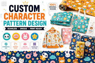 create custom character pattern design for fabric, packaging