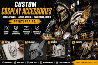 design custom cosplay accessories, movie props, anime props, wearable props