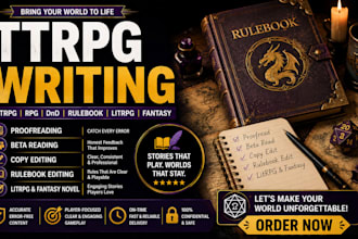 proofread betaread ttrpg rpg dnd rulebook copy edit litrpg fantasy novel