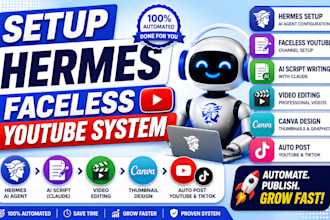 setup hermes faceless youtube script claude video editing canva autopost tiktok