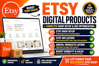 design etsy digital product, etsy SEO listing, etsy shop setup, etsy store setup