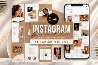 design editable instagram grid posts, puzzle feed, canva templates for ig