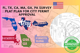 fl, tx, ca, ma, ga, pa survey plat plan for city permit approval