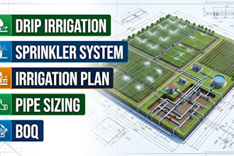 create drip irrigation, sprinkler system, irrigation plan, pipe sizing and boq
