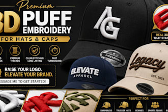 create premium 3d puff embroidery for hats and caps