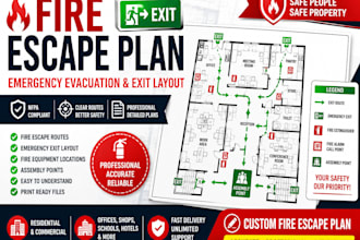 design fire escape plan, emergency evacuation plan and emergency exit layout