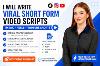 write viral short form video scripts for tiktok reels and shorts