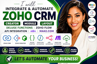 zoho crm creator module layout deluge functions integrate n8n make zoho flow api