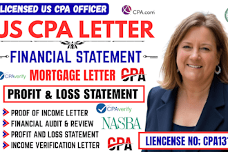 prepare US cpa mortgage letter, cpa audit financial statement, p and l statement