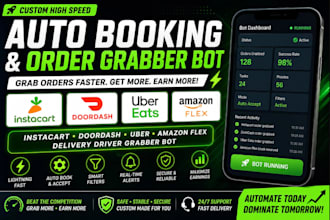 develop spark driver bot, amazon flex bot, instacart bot, uber bot, uber eat bot