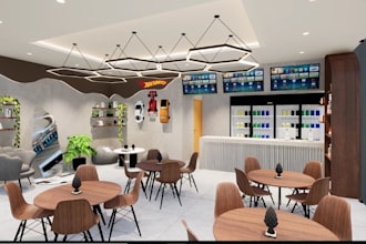 3d commercial space design,coffee lounge interior layout render, cafe restaurant