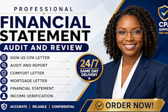prepare and sign US CPA letter, audit financial CPA, financial statement