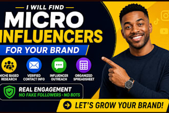 do micro influencer research, complete outreach for brand and negotiate deals