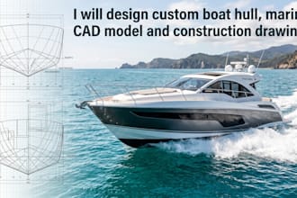 design custom boat hull, marine cad model and construction drawings