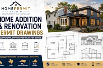 design home addition and renovation permit drawings in ca tx nc and VA