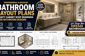 draw bathroom layout plans, vanity shop cabinet drawings and 3d bathroom designs