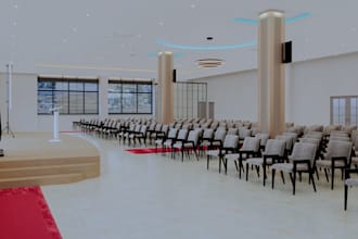 redesign multipurpose hall for propose event, 3d stage plain land for concert