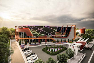 develop 3d rendering for urban masterplan, commercial, sport complex aerial view