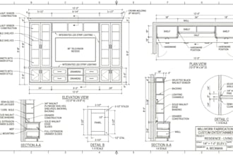 draft millwork fabrication drawing for cabinetry and woodworking plan in autocad