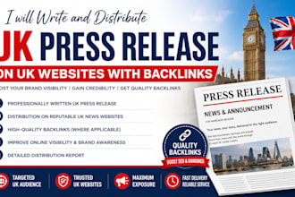 write and distribute UK press release on UK news websites with backlinks