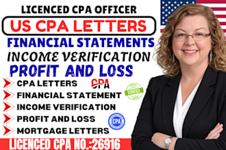 30mins write sign US cpa letter financial statements income verification p and l