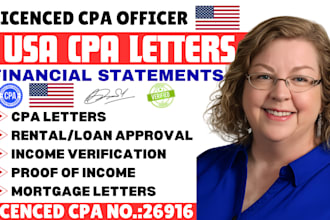 write and sign US cpa letter, financial statements, p and l, proof of income