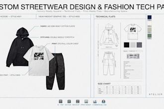 do fashion tech pack t shirt, sport wear, streetwear design for clothing brands