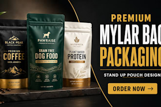 design stand up pouch, mylar bag, coffee and food packaging