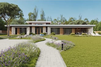make a outdoor landscape rendering, exterior luxury model, garden visualization