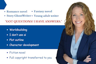 cowrite or develop plot outline and ghostwrite epic fantasy novel, romance story
