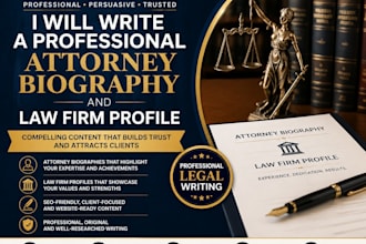 write a professional attorney biography and law firm profile