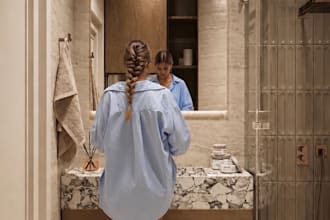 create photorealistic bathroom interior design, 3d rendering